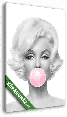 Marilyn Monroe rózsaszín rágógumit fúj, fekete-fehér (3:4 arány) - vászonkép 3D látványterv