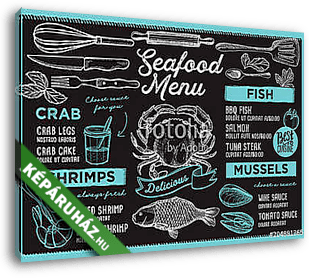 Seafood restaurant menu. Vector food flyer for bar and cafe. Des - vászonkép 3D látványterv