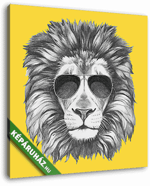 Hand drawn portrait of Lion with sunglasses. Vector isolated ele - vászonkép 3D látványterv