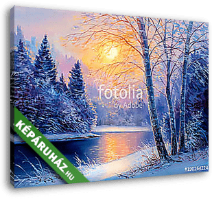 painting  of beautiful winter landscape - vászonkép 3D látványterv