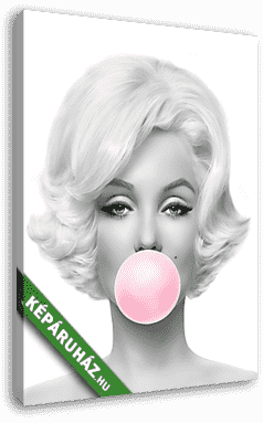 Marilyn Monroe rózsaszín rágógumit fúj, fekete-fehér (4:5 arány) - vászonkép 3D látványterv