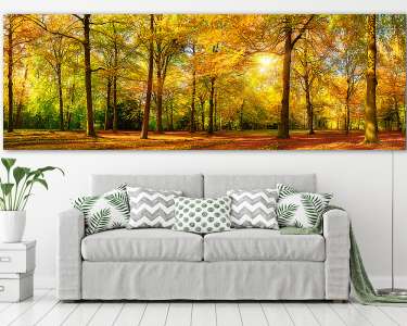 Őszi erdők panoráma az arany napsütésben (vászonkép) - vászonkép, falikép otthonra és irodába