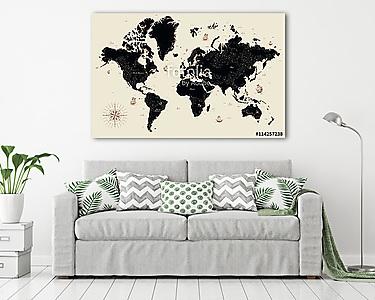 Dekoratív régi térkép a világ (vászonkép) - vászonkép, falikép otthonra és irodába