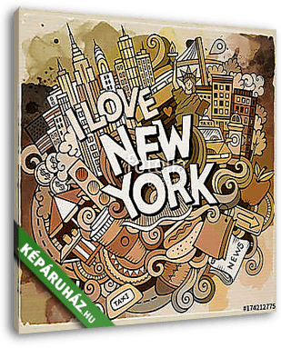 Cartoon cute doodles hand drawn I Love New York inscription - vászonkép 3D látványterv
