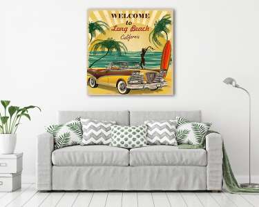 Welcome to long Beach, California retro poster. (vászonkép) - vászonkép, falikép otthonra és irodába