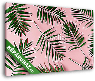 Pálmafa levelek pink háttérrel - vászonkép 3D látványterv
