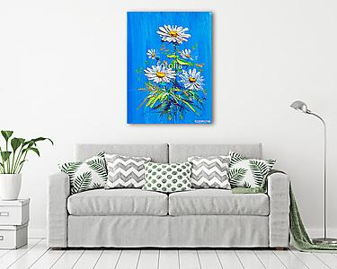 Százszorszép virágok kék hátterrel (olajfestmény reprodukció) (vászonkép) - vászonkép, falikép otthonra és irodába