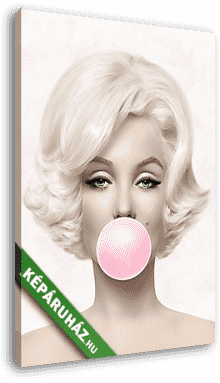 Marilyn Monroe rózsaszín rágógumit fúj, színes (3:4 arány) - vászonkép 3D látványterv