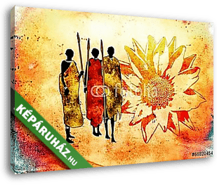 afro motívum etnikai retro vintage - vászonkép 3D látványterv