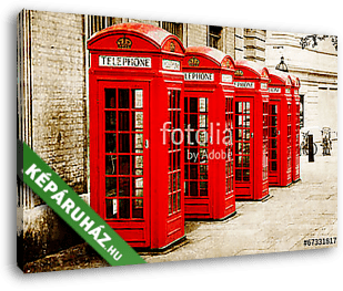Vörös telefonos dobozok antik texturált képe Londonban - vászonkép 3D látványterv