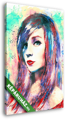 gyönyörű nő, akvarell festmény, színes - vászonkép 3D látványterv