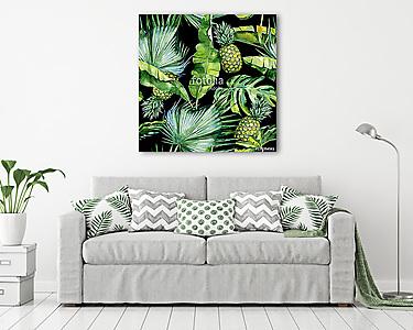 Trópusi levelek és ananászok (vászonkép) - vászonkép, falikép otthonra és irodába