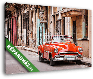 Vintage klasszikus amerikai autó egy utcán Old Havannában, Kubáb - vászonkép 3D látványterv