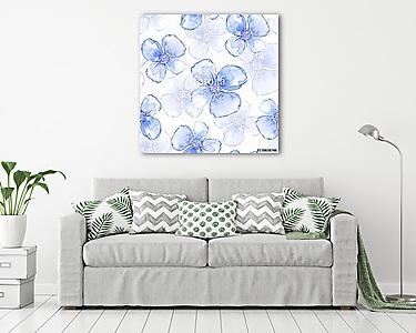 Floral seamless pattern 3. Watercolor background with blue flowe (vászonkép) - vászonkép, falikép otthonra és irodába