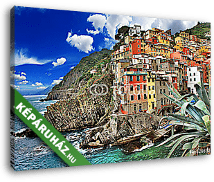 színpadi Olaszország. Riomaggiore falu, Cinque Terre - vászonkép 3D látványterv
