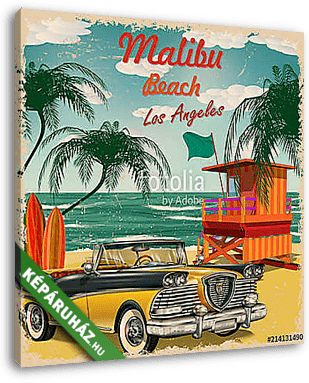 Malibu Beach, California retro poster. - vászonkép 3D látványterv