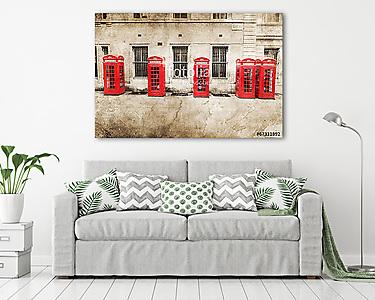 Nosztalgiás texturált kép a piros telefonos dobozokról Londonban (vászonkép) - vászonkép, falikép otthonra és irodába