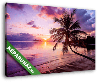 Beautiful bright sunset on a tropical paradise beach - vászonkép 3D látványterv