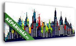 Amerikai városi épületek és felhőkarcolók  - vászonkép 3D látványterv