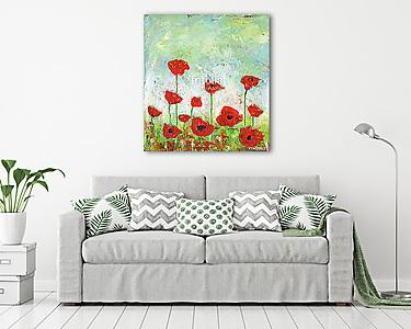 Poppies Field - Acrylic painting of an abstract poppies field.  (vászonkép) - vászonkép, falikép otthonra és irodába