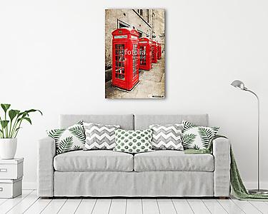 London vörös telefonos fülkék antik textúrával (vászonkép) - vászonkép, falikép otthonra és irodába