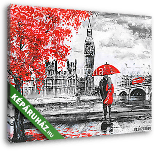 Londoni séta piros esernyővel - vászonkép 3D látványterv