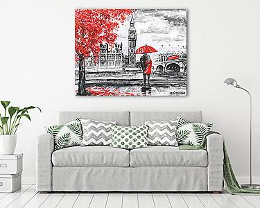Londoni séta piros esernyővel (vászonkép) - vászonkép, falikép otthonra és irodába