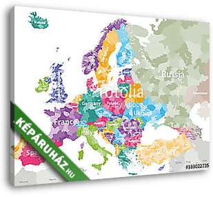 Európa részletes, részletes színes politikai térképe az országok - vászonkép 3D látványterv