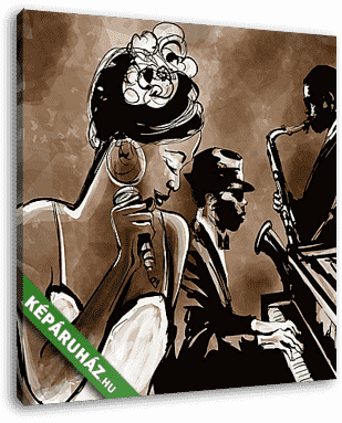 Jazz együttes énekes, szaxofon és zongora - illusztráció - vászonkép 3D látványterv