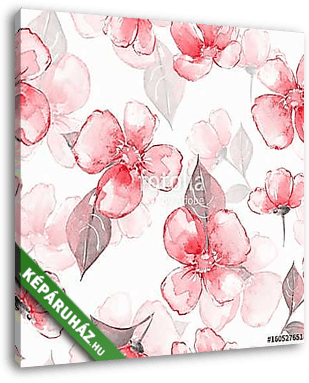 Floral seamless pattern. Watercolor background with red flowers  - vászonkép 3D látványterv