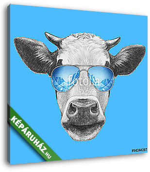 Portrait of Cow. Hand drawn illustration.  - vászonkép 3D látványterv