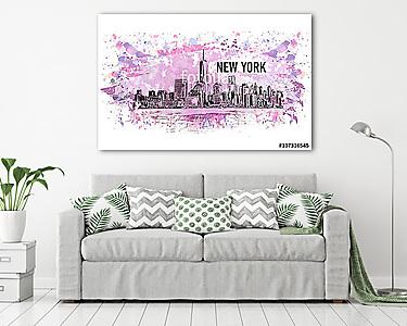 New York, vector drawing in colorful grunge and watercolor shape (vászonkép) - vászonkép, falikép otthonra és irodába