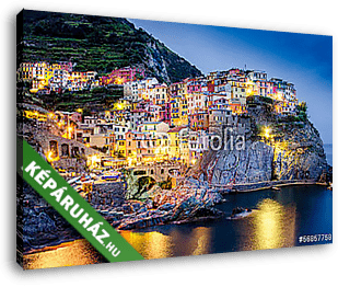 Scenic éjszakai kilátás a színes falu Manarola a Cinque Terre - vászonkép 3D látványterv