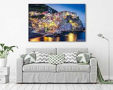 Scenic éjszakai kilátás a színes falu Manarola a Cinque Terre (vászonkép) - vászonkép, falikép otthonra és irodába