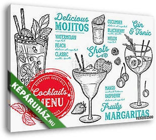 Cocktail bar menu. Vector drinks flyer for restaurant and cafe.  - vászonkép 3D látványterv