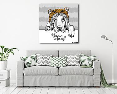 Sapkás kutya portré felirattal (vászonkép) - vászonkép, falikép otthonra és irodába