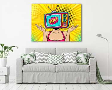 WOW Pop Art - Nő, feje helyén régi televizió  (vászonkép) - vászonkép, falikép otthonra és irodába