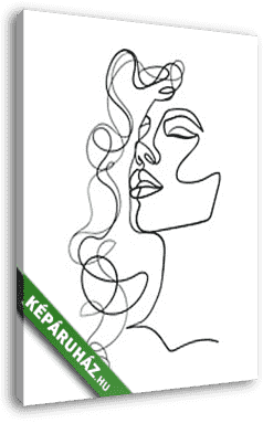 Nő göndör hajjal (vonalrajz, line art) - vászonkép 3D látványterv