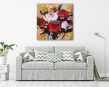 Fehér és vörös rózsa, kézzel készített festés (vászonkép) - vászonkép, falikép otthonra és irodába