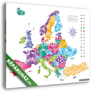 Európa térkép, amelyen a régiók határai vannak.  - vászonkép 3D látványterv