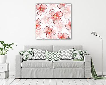 Floral seamless pattern. Watercolor background with simple red f (vászonkép) - vászonkép, falikép otthonra és irodába