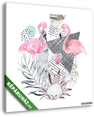 Absztrakt geometriai plakát flamingóval  - vászonkép 3D látványterv