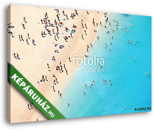 Turisták Zakynthos strandján. (légi felvétel) - vászonkép 3D látványterv