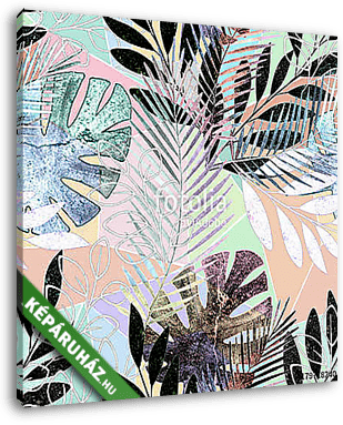 Seamless tropical pattern.Palm leaves on a colorful background. - vászonkép 3D látványterv