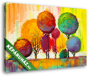Absztrakt színes fa mesebeli erdő (olajfestmény reprodukció) - vászonkép 3D látványterv