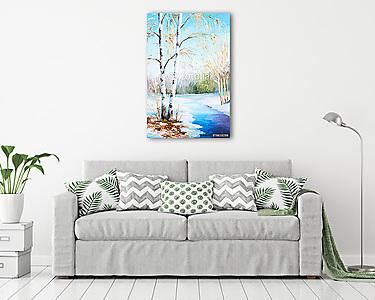 Nyírfa a a folyó mellett télen (olajfestmény reprodukció) (vászonkép) - vászonkép, falikép otthonra és irodába
