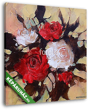 Fehér és vörös rózsa, kézzel festett - vászonkép 3D látványterv
