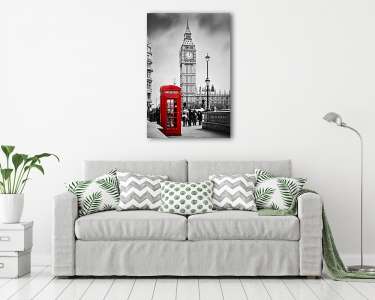 Vörös telefonfülke és Big Ben Londonban, Angliában, az Egyesült  (vászonkép) - vászonkép, falikép otthonra és irodába