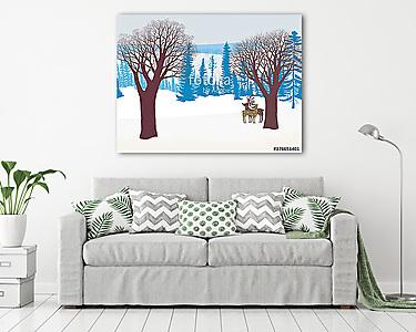 Két szarvas egy havas erdőben (vászonkép) - vászonkép, falikép otthonra és irodába