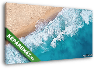 Beach and waves from top view. Turquoise water background from top view. Summer seascape from air. Top view from drone. Travel c - vászonkép 3D látványterv